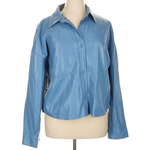 Aritzia Babaton Pelli Faux Leather Shacket Jacket XL NWT Periwinkle Blue Relaxed